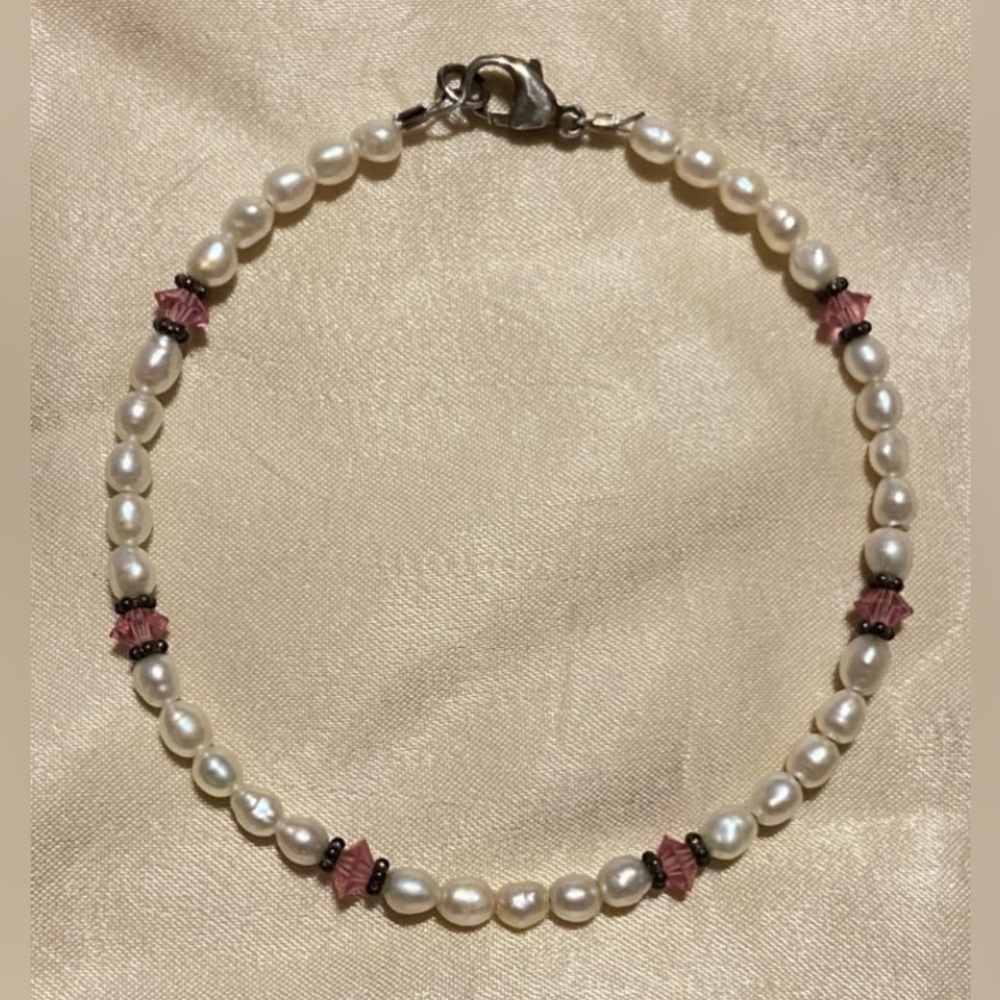 Pearl Pink Crystal Bead Bracelet Sterling Silver Clasp #9537 ❤️🔥 BEST PRICE